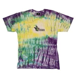 Stussy embroidered butterfly purple green yellow tie dye T-shirt women’s size M